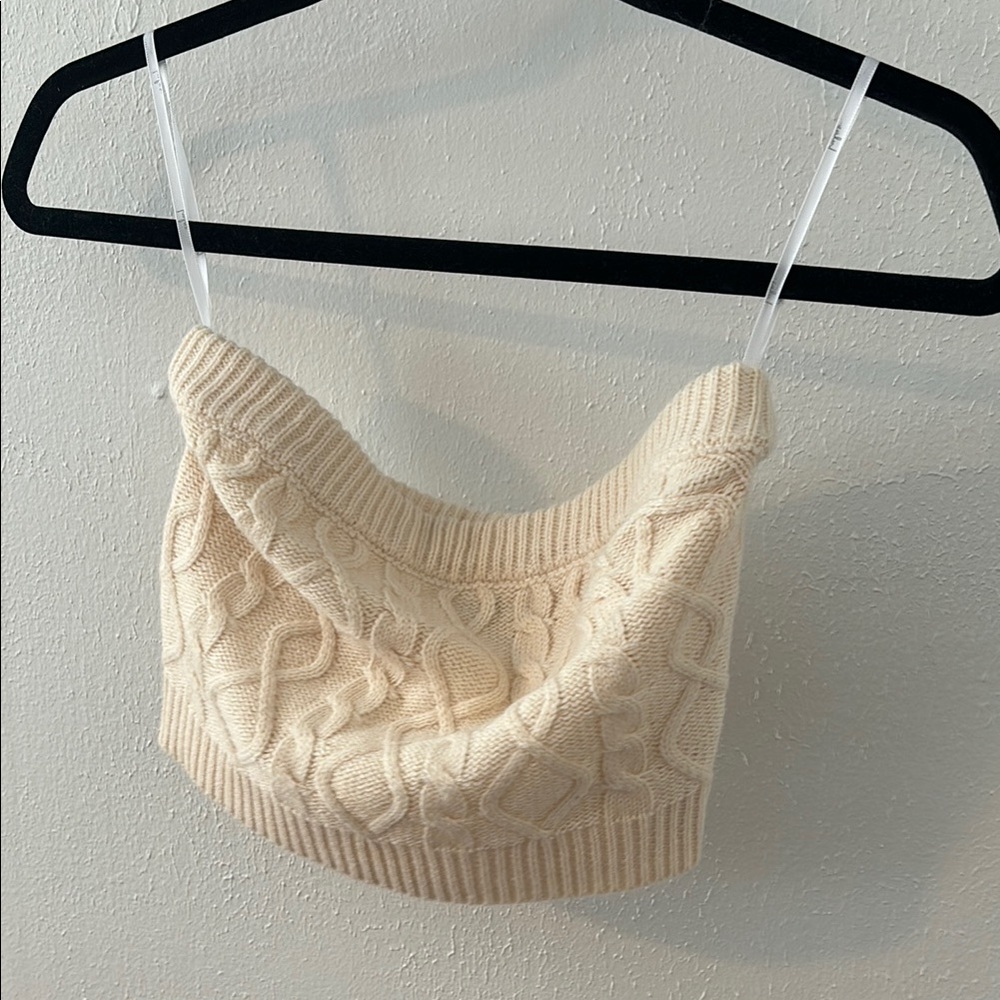 Cable Knit Cream Sweater Crop Top